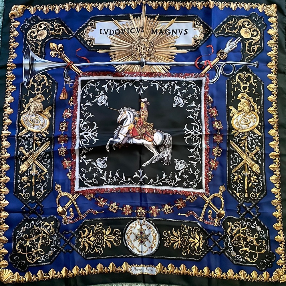 Vintage, Hermes LVDOVICVS MAGNVS silk scarf